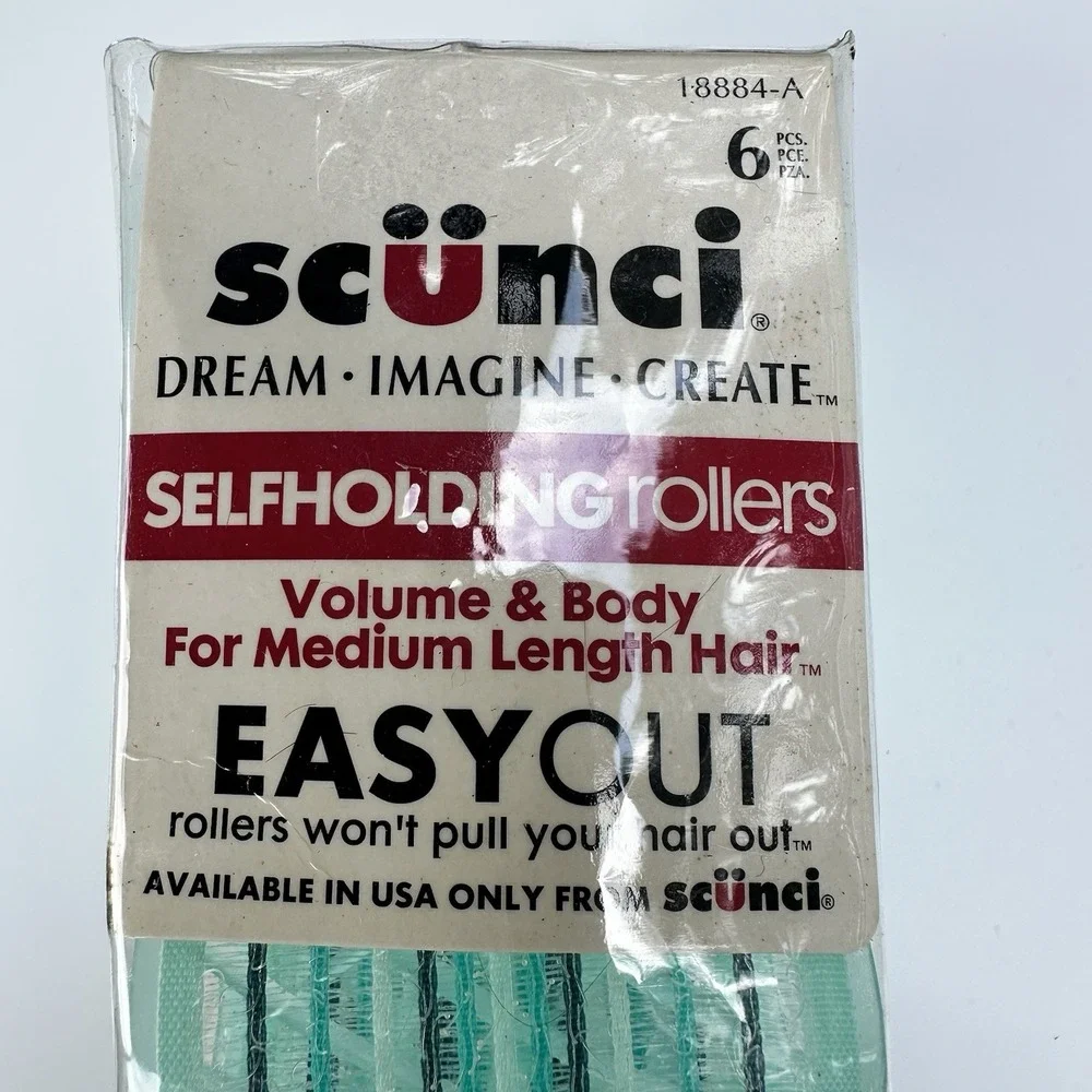 Vintage Scunci 6 Easy Out Rollers Green  Medium 6 Made In Italy Self Holding